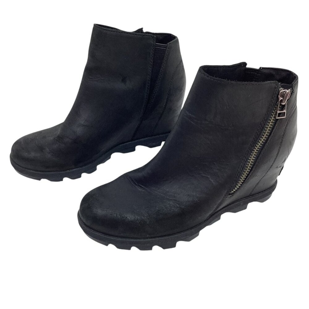 Sorel Joan Of Arctic Wedge ll Zip Womens 9.5 Nubuck Leather Ankle Boots Black